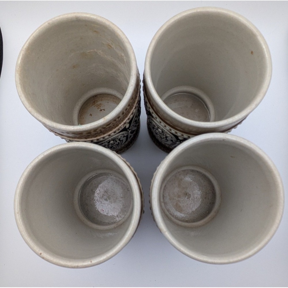 Gerzit Gerz Stoneware Mugs Set of 4 West Germany Grey Blue Vintage Relief Cups - Picture 2 of 5